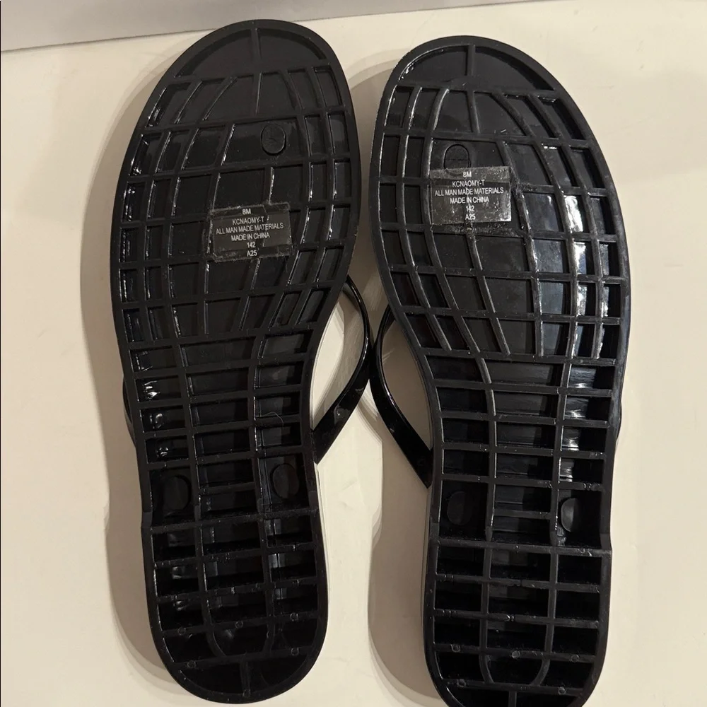 Calvin Klein Jeans Glossy Black Flip Flops thong sandals Women's NEW with tag - Picture 10 of 13